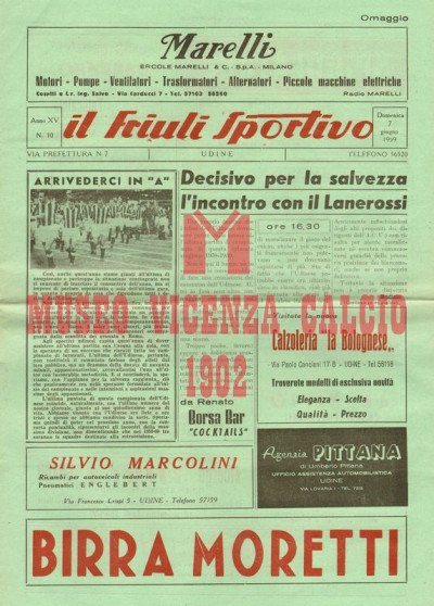 Programma Udinese-L.R. Vicenza 7-6-1959