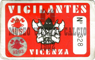 Tessera Vigilantes Vicenza 1991-92, 1992-93